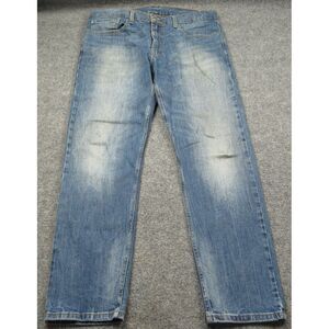 Levis 502‎ Jeans Mens 36x31 Blue Taper Fit Faded Red Tab Distressed